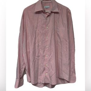 Peter Millar Mens Size Large Striped Button Up Long Sleeve Dress Dad Shirt Golf